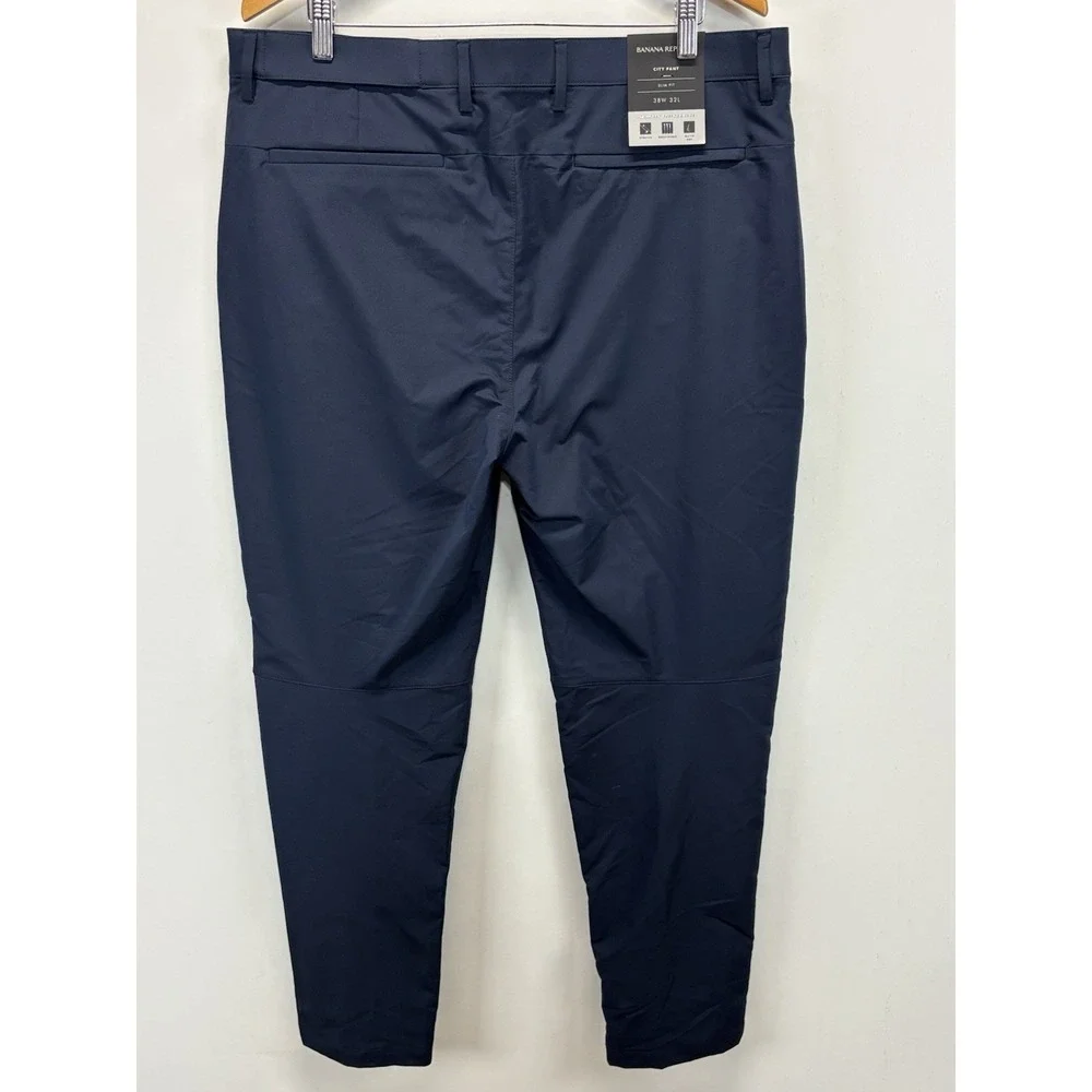 NEW! Banana Republic City Pants Men's 38x32 (38x31) Navy Slim Fit Performance